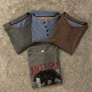 Weatherproof Men's Long-Sleeve Henley & Graphic Crew — Blue, Brown, Gray